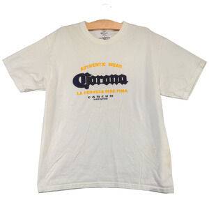 Corona Extra Men's Graphic Shirt White Large Short Sleeve Crew Neck Cotton